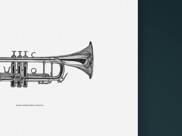 When words aren't enough - Black and white art print of a trumpet by Hanna Candell