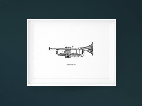 When words aren't enough - Black and white art print of a trumpet by Hanna Candell