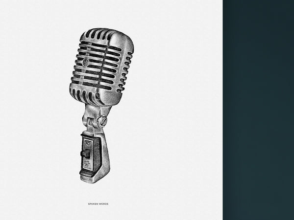 Spoken Words - Black and white art print of a retro microphone by Hanna Candell
